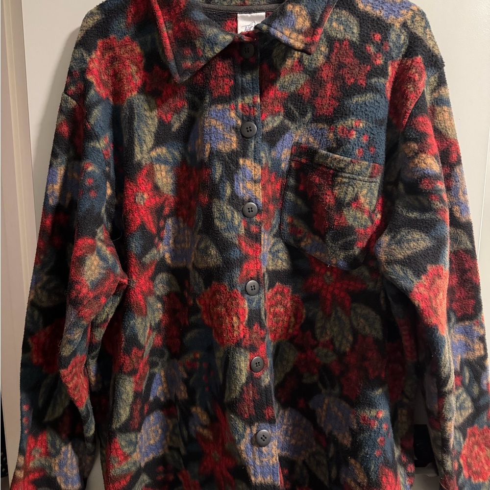 Floral Button-Up Fleece Jacket